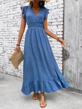 Ruffled Hem Surplice Midi Dress Dusty Blue / S
